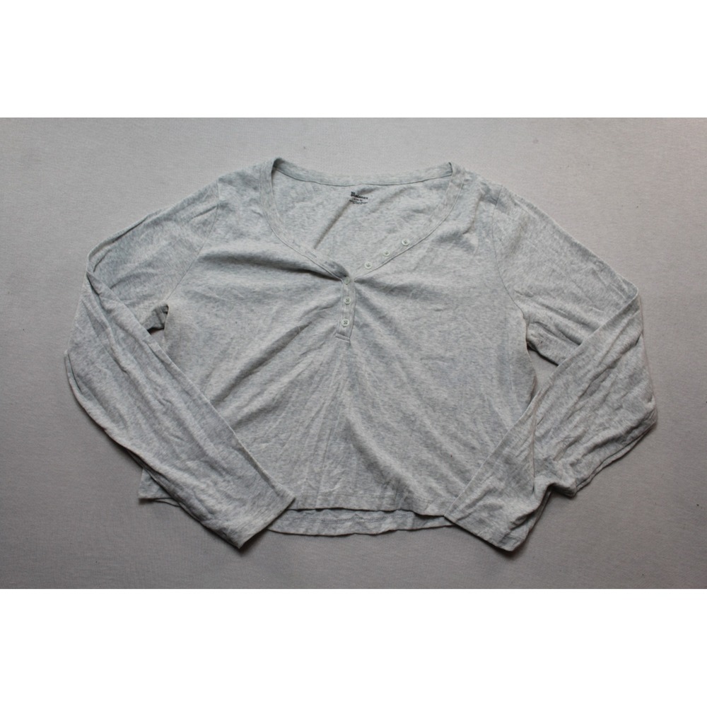No Boundaries Henley Top Womens Extra Large Gray Excellent Long Sleeve Button